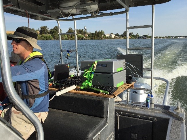 Travis steaming ahead with the CWS at the rear of the R/V King. Water was pumped from the delta and then sampled directly by the CWS.