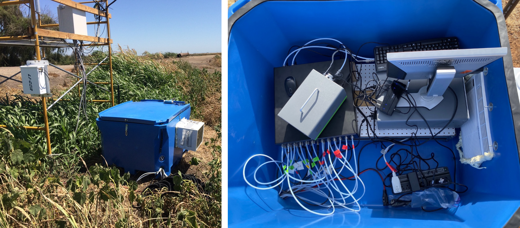 Figure 3. Modified Bonar Plastics Polar Fish bin deployed in the field.     Figure 4. Enclosure