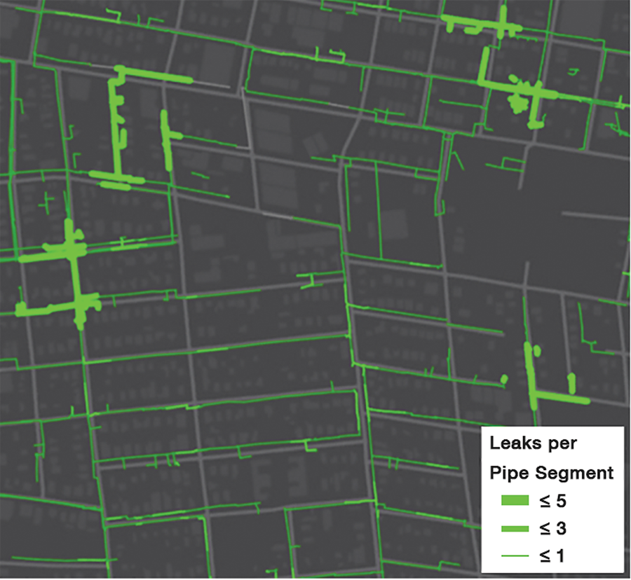 Output from Picarro’s Pipe Replacement solution showing leak density on individual pipe sections. This data complements traditional risk models, helping prioritize projects for maximum risk reduction and leak remediation. Picarro Interface - Pipe Leaks
